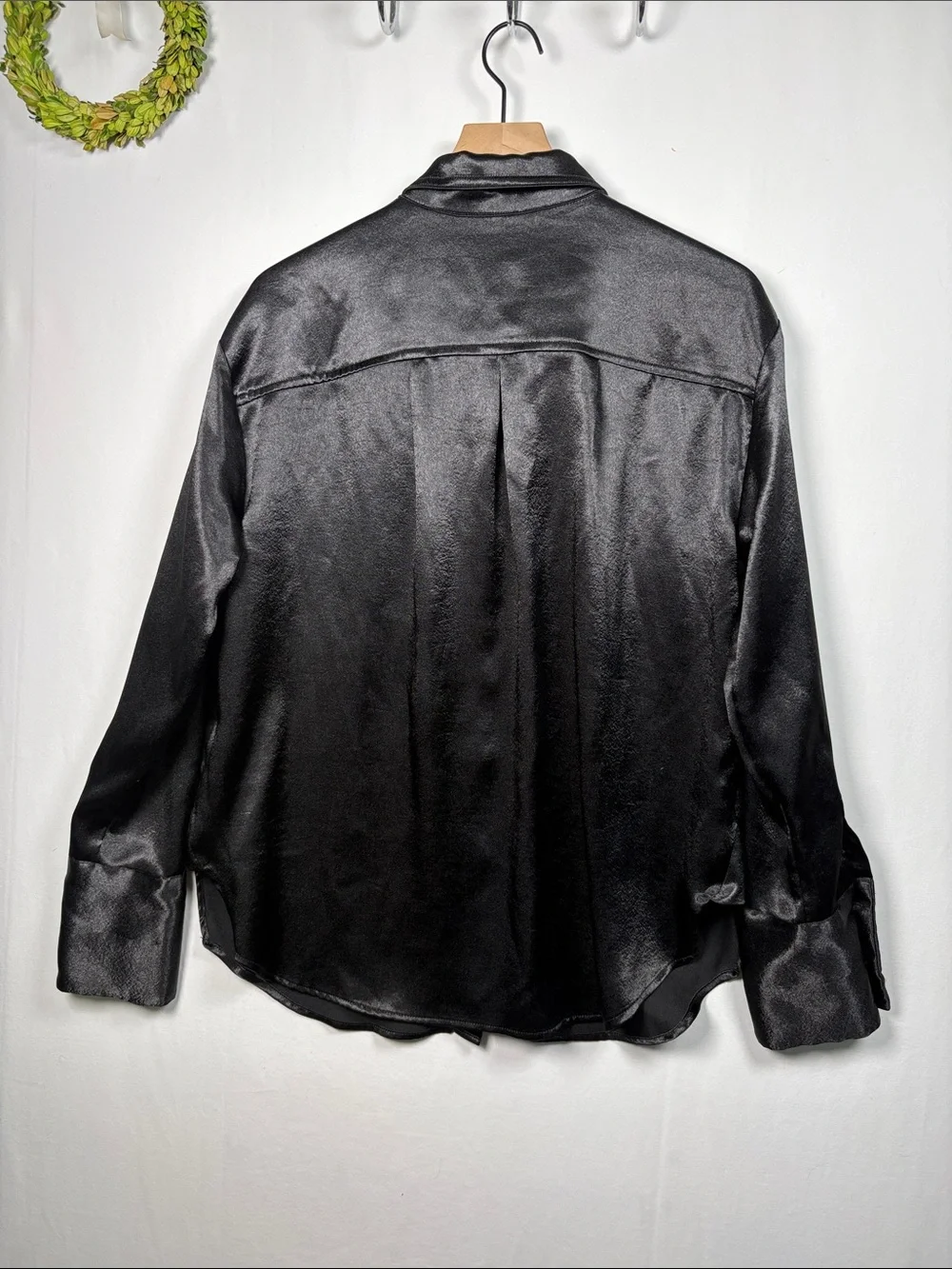 FREE PEOPLE Shooting for the Moon Button Down Black Silky Shirt size medium